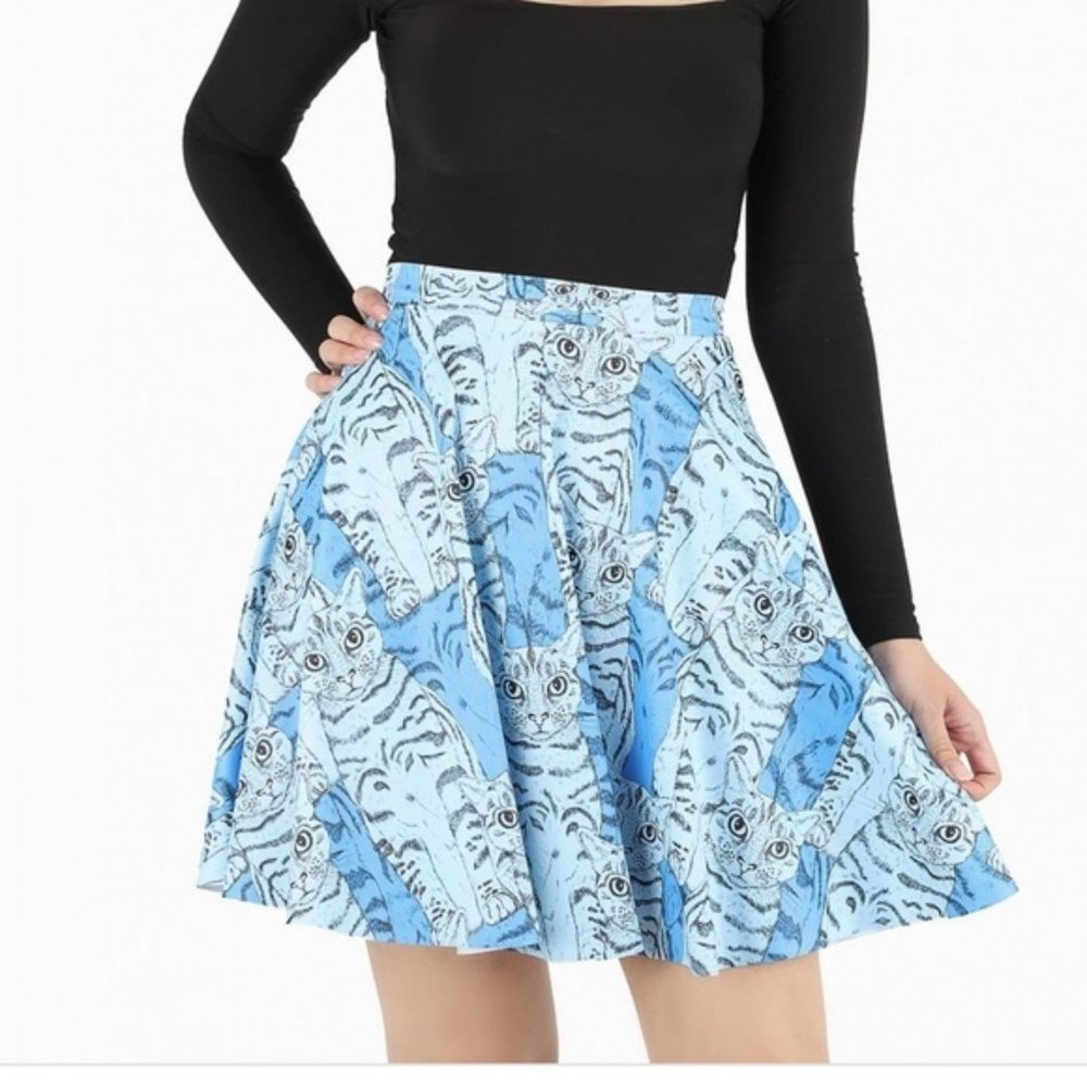 Blackmilk Cat Domestic Feline Blue Pocket Skater Skirt